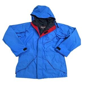 Vintage Marmot Jacket Mens Medium Blue Ski Snow Hooded Lined Goretex Zip USA